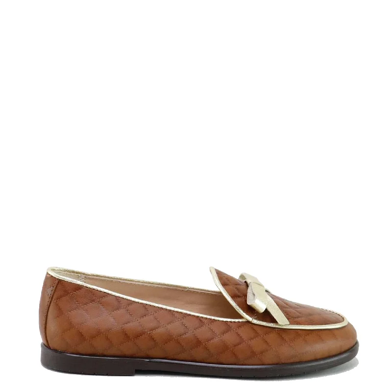 Papanatas Brown and Gold Diamond Cut Bow Loafer