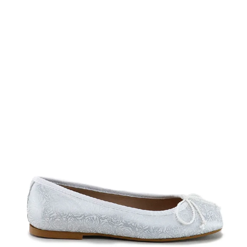 Papanatas Silver Roses Square Toe Ballet Flat