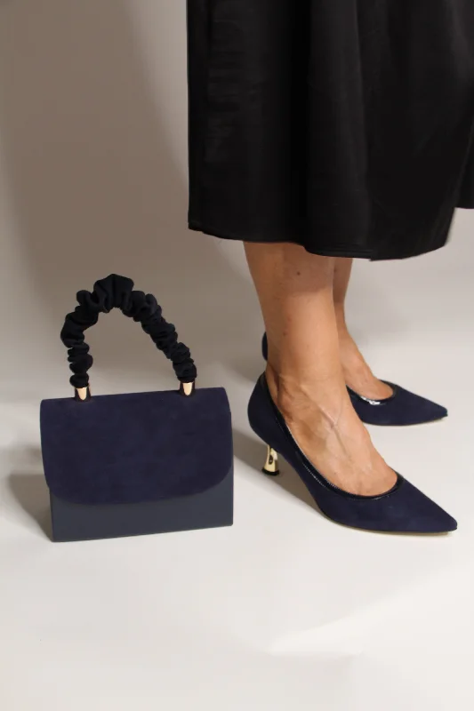 Fabucci Navy Suede Kitten Heel Court Shoe