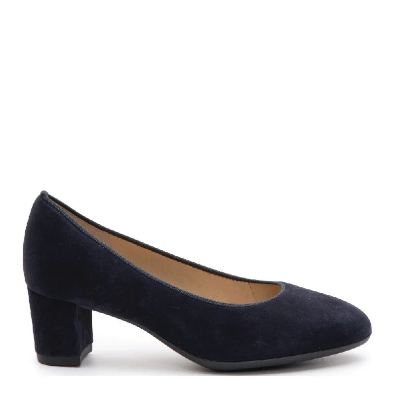 Ara Women's Kendall Classic Block Low Heel Pump Blue Kid Suede