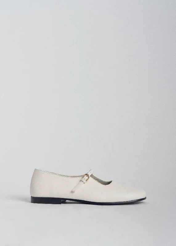 Square Toe Mary Jane in Leather - Ivory