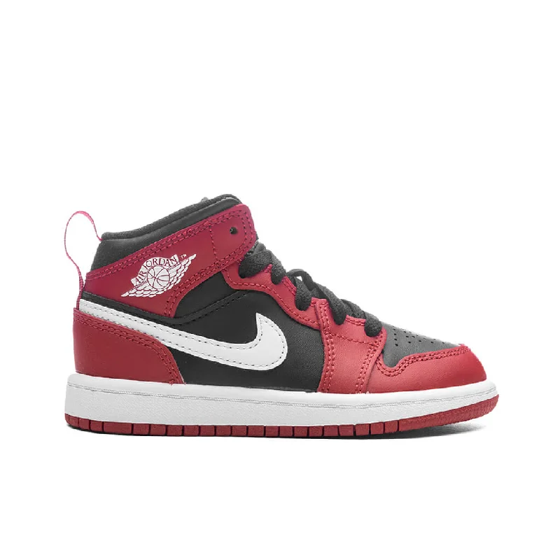 Jordan 1 Mid (PS) - Black/White/Gym Red