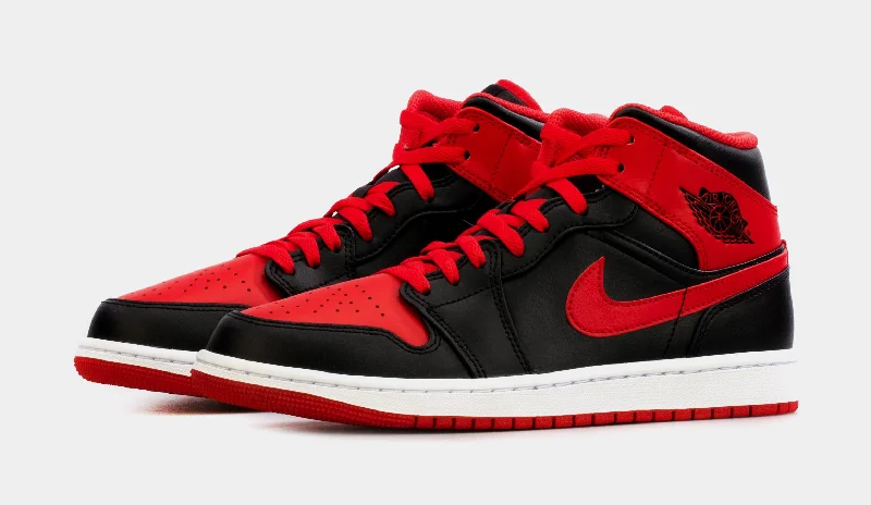 Air Jordan 1 Mid Alternate Bred Mens Lifestyle Shoes (Black/Red) Free Shipping