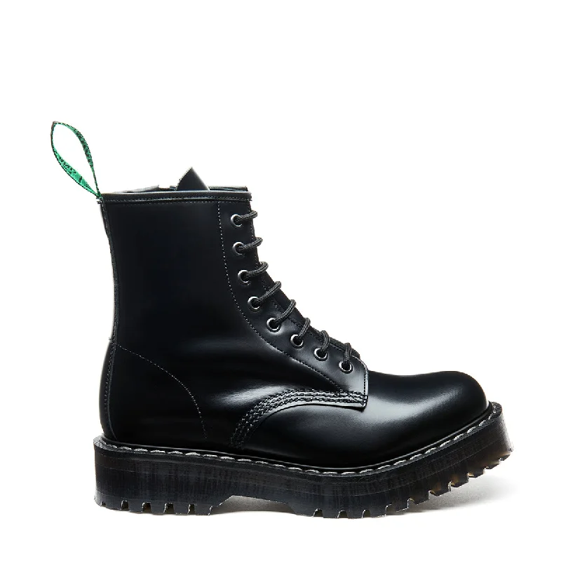 Black Hi-Shine 8 Eye Zipped Platform Derby Boot