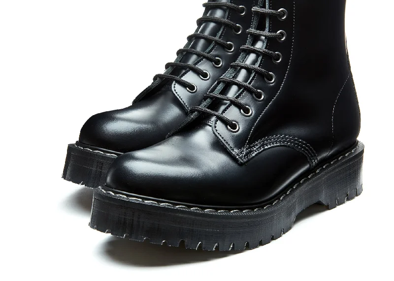 Black Hi-Shine 8 Eye Zipped Platform Derby Boot