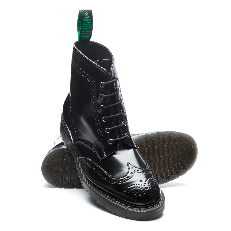 Black Hi-Shine Vegan 6 Eye Derby Brogue Boot